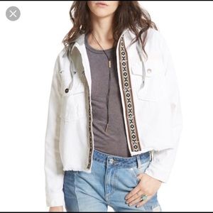 Free people white distressed jean jacket